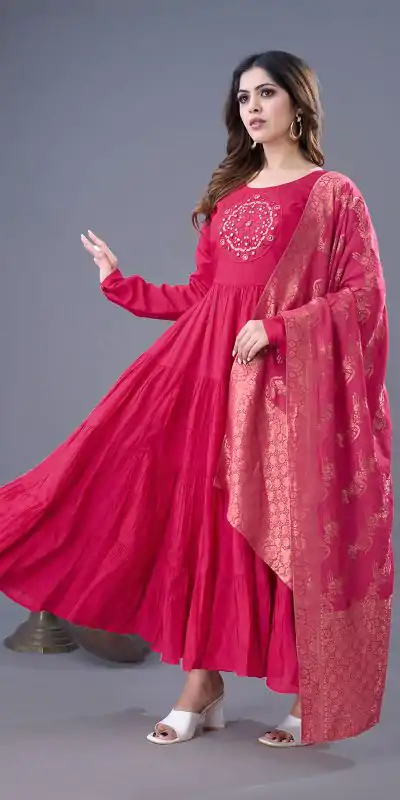 ZSR 3107 Pink Color Roman Silk With Embroidery Sequence Work Anarkali Gown Wedding Party, Festive, Events Etc.4-6 Working Days@1999/- only | Bollywood Gowns, Creative Gowns, Designer Gowns, Embroidered Gowns, Gowns, Party Wear Gowns, Straight Suits