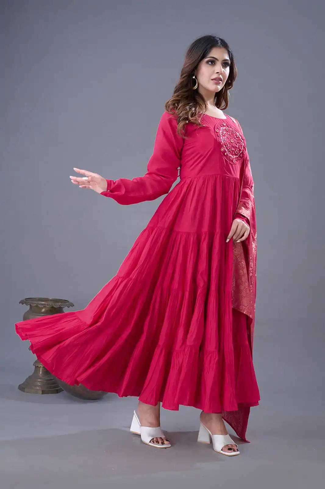 ZSR 3107 Pink Color Roman Silk With Embroidery Sequence Work Anarkali Gown Wedding Party, Festive, Events Etc.4-6 Working Days@1999/- only | Bollywood Gowns, Creative Gowns, Designer Gowns, Embroidered Gowns, Gowns, Party Wear Gowns, Straight Suits
