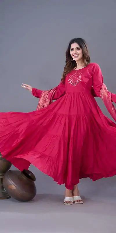 ZSR 3107 Pink Color Roman Silk With Embroidery Sequence Work Anarkali Gown Wedding Party, Festive, Events Etc.4-6 Working Days@1999/- only | Bollywood Gowns, Creative Gowns, Designer Gowns, Embroidered Gowns, Gowns, Party Wear Gowns, Straight Suits