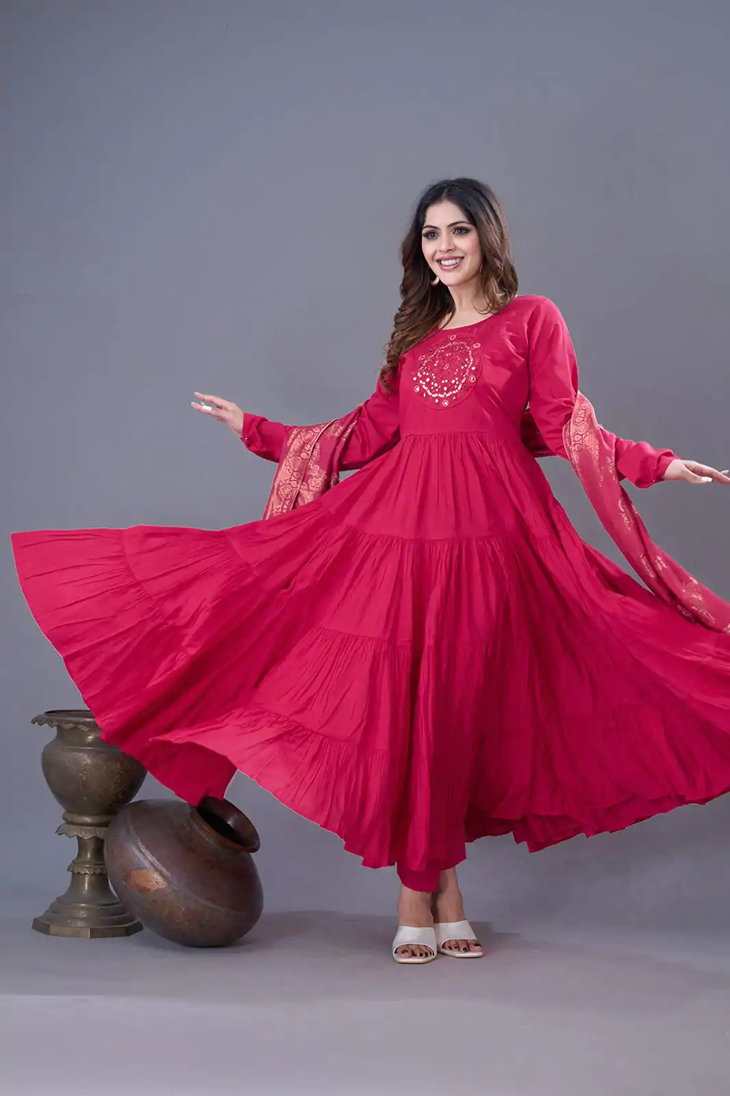 ZSR 3107 Pink Color Roman Silk With Embroidery Sequence Work Anarkali Gown Wedding Party, Festive, Events Etc.4-6 Working Days@1999/- only | Bollywood Gowns, Creative Gowns, Designer Gowns, Embroidered Gowns, Gowns, Party Wear Gowns, Straight Suits