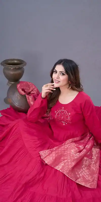 ZSR 3107 Pink Color Roman Silk With Embroidery Sequence Work Anarkali Gown Wedding Party, Festive, Events Etc.4-6 Working Days@1999/- only | Bollywood Gowns, Creative Gowns, Designer Gowns, Embroidered Gowns, Gowns, Party Wear Gowns, Straight Suits