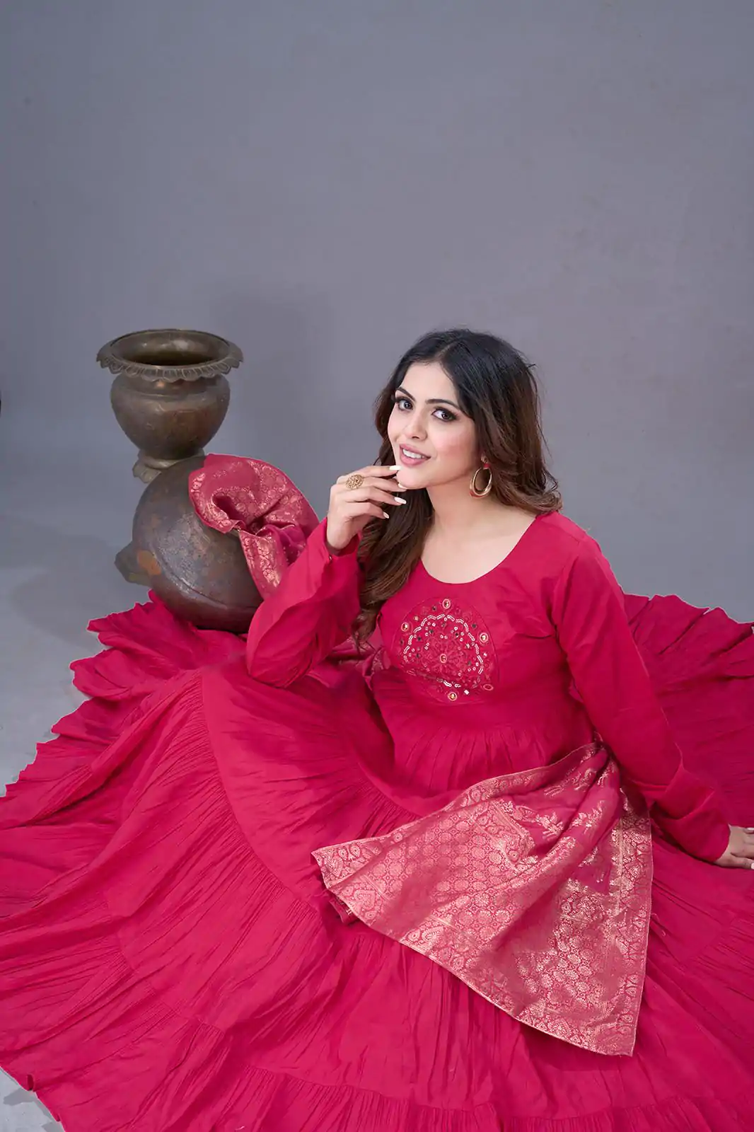 ZSR 3107 Pink Color Roman Silk With Embroidery Sequence Work Anarkali Gown Wedding Party, Festive, Events Etc.4-6 Working Days@1999/- only | Bollywood Gowns, Creative Gowns, Designer Gowns, Embroidered Gowns, Gowns, Party Wear Gowns, Straight Suits