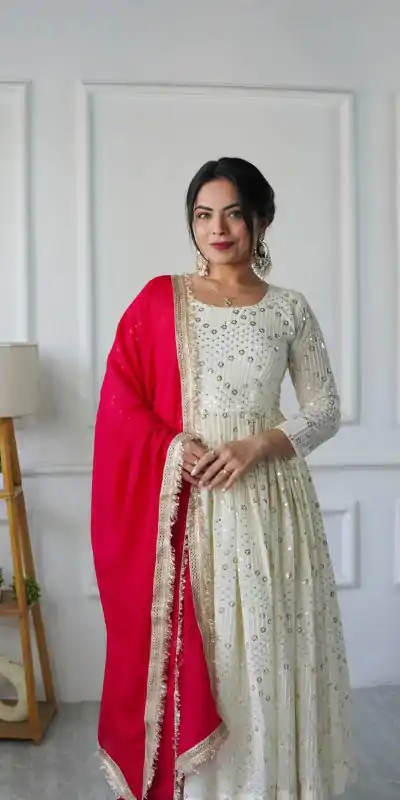 VLM 253 White Color Fox Georgette With Heavy Embroidery Work Salwar Suit Casual, Wedding, Party, Festive, Events Etc.4-6 Working Days@ 1949/-only | Casual Suits, Jump Suits, Creative suits, Designer Suits, Palazzo Suits, Party Wear Suits, Patiala Suits, Salwar suit, Straight Suits
