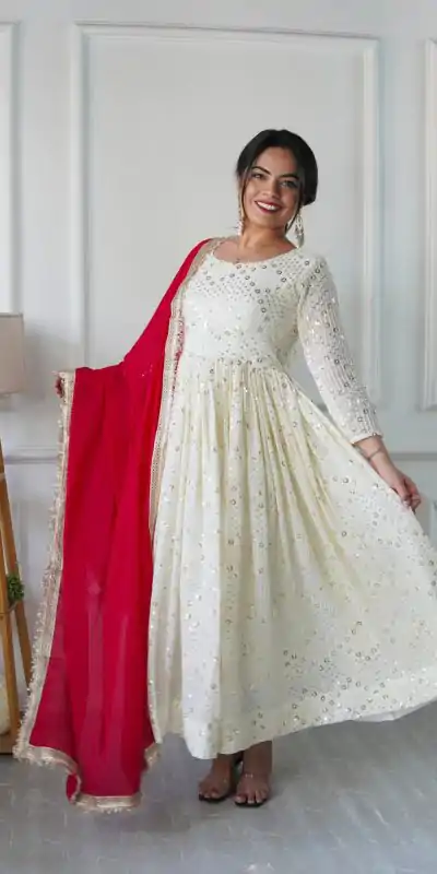 VLM 253 White Color Fox Georgette With Heavy Embroidery Work Salwar Suit Casual, Wedding, Party, Festive, Events Etc.4-6 Working Days@ 1949/-only | Casual Suits, Jump Suits, Creative suits, Designer Suits, Palazzo Suits, Party Wear Suits, Patiala Suits, Salwar suit, Straight Suits