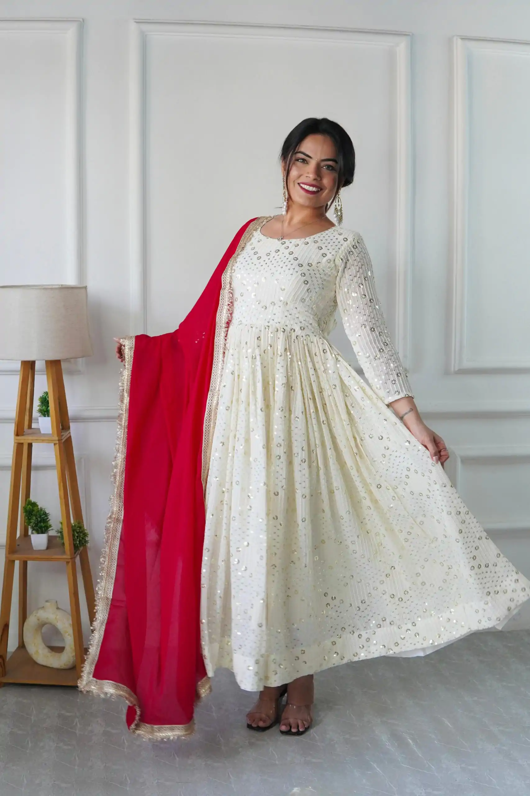 VLM 253 White Color Fox Georgette With Heavy Embroidery Work Salwar Suit Casual, Wedding, Party, Festive, Events Etc.4-6 Working Days@ 1949/-only | Casual Suits, Jump Suits, Creative suits, Designer Suits, Palazzo Suits, Party Wear Suits, Patiala Suits, Salwar suit, Straight Suits