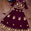 MF Wine Color Georgette With embroidery Work Style Anarkali Gown Wedding Party, Festive, Events Etc.4-6 Working Days@1349/- only | Bollywood Gowns, Creative Gowns, Designer Gowns, Embroidered Gowns, Gowns, Party Wear Gowns, Straight Suits