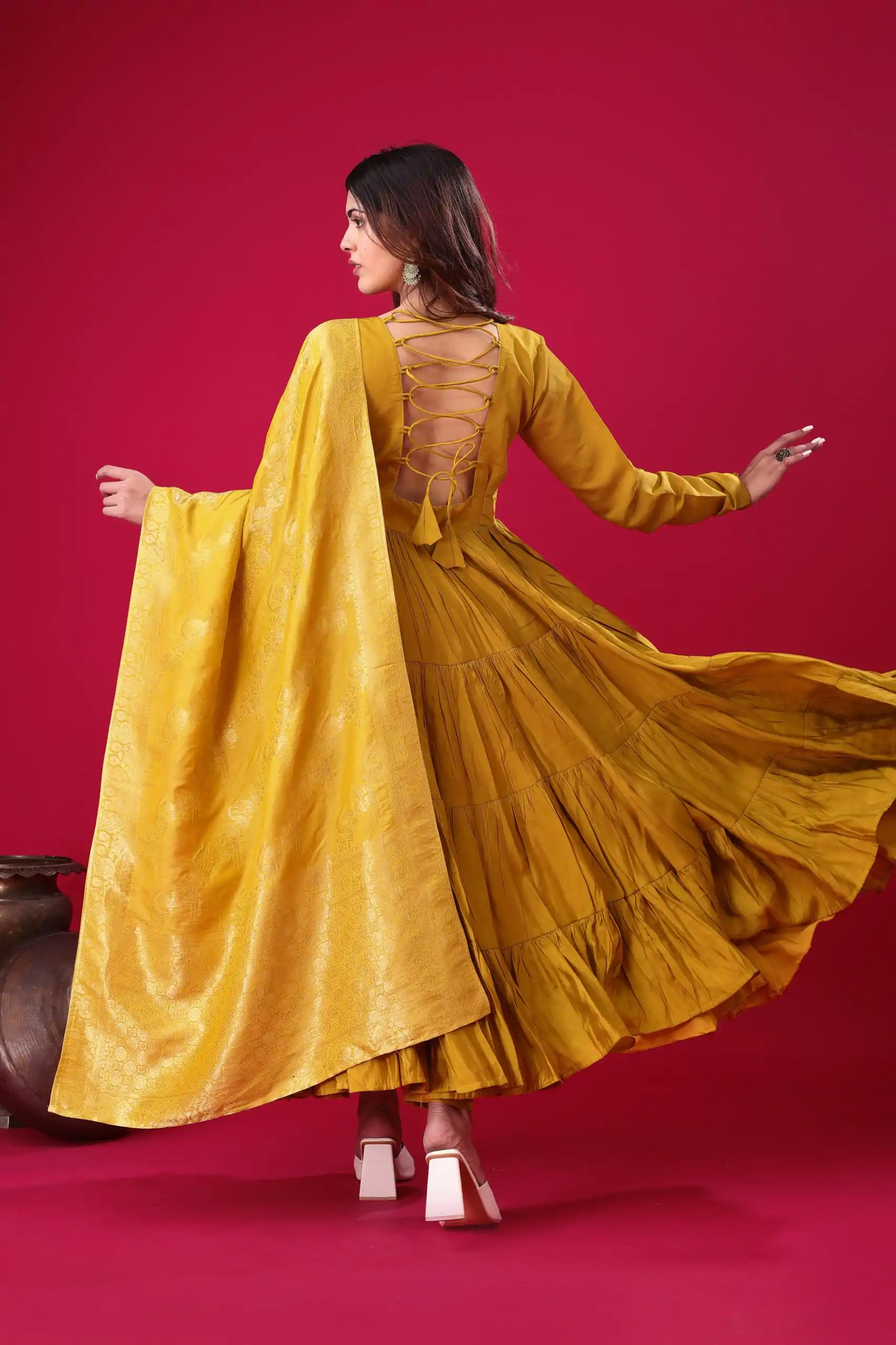 ZSR 3107 Yellow Color Roman Silk With Embroidery Sequence Work Anarkali Gown Wedding Party, Festive, Events Etc.4-6 Working Days@1799/- only | Bollywood Gowns, Creative Gowns, Designer Gowns, Embroidered Gowns, Gowns, Party Wear Gowns, Straight Suits