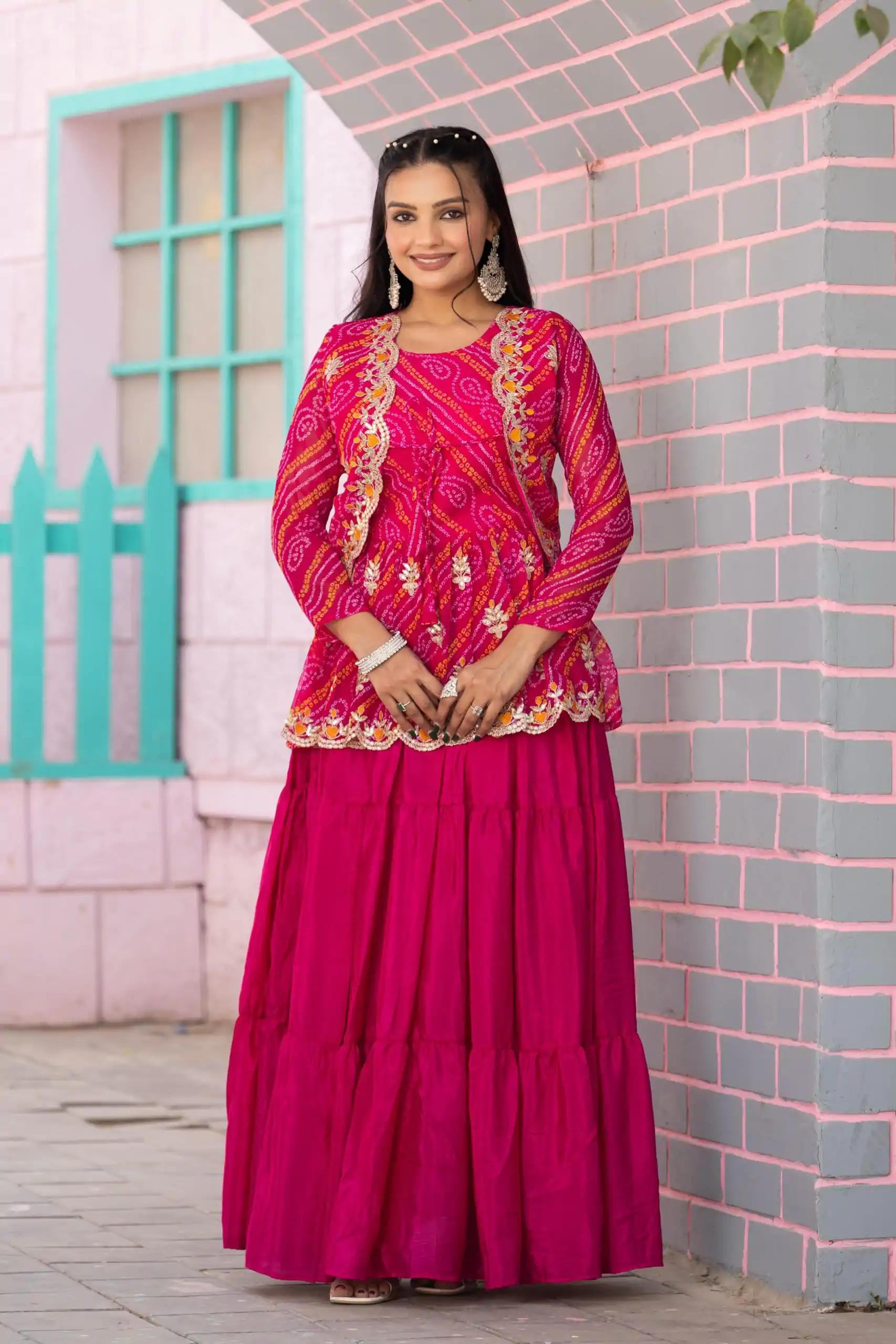 Ram 091 Pink Color Bandhej Embroidery Thared Work Lehenga Crop Top & Jacket Wedding, Party, Festive, Events Etc. Delivery 4-6 Working Days Rs 2149 | Creative Lehenga, Bollywood Lehenga, Designer Lehenga, Embroidered Lehenga, Lehenga, Party Wear Lehenga