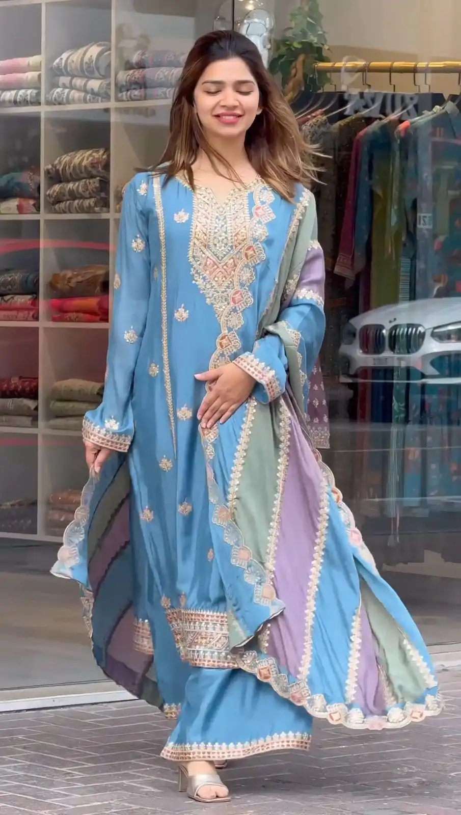 AD 145 Sky Blue Color Faux Georgette With Embroidery Sequence Work Salwar Suit Casual, Wedding, Party, Festive, Events Etc.4-6 Working Days@ 2099/-only | Casual Suits, Jump Suits, Creative suits, Designer Suits, Palazzo Suits, Party Wear Suits, Patiala Suits, Salwar suit, Straight Suits