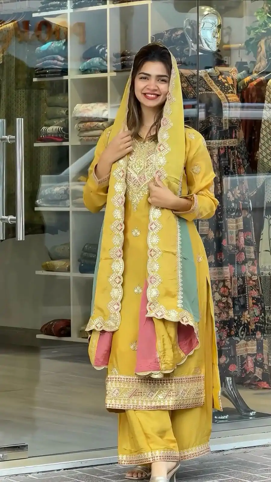 AD 145 Yellow Color Faux Georgette With Embroidery Sequence Work Salwar Suit Casual, Wedding, Party, Festive, Events Etc.4-6 Working Days@ 2099/-only | Casual Suits, Jump Suits, Creative suits, Designer Suits, Palazzo Suits, Party Wear Suits, Patiala Suits, Salwar suit, Straight Suits