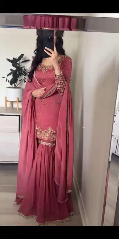 MD 3032 Peach Chinnon Silk Heavy Embroidery Work With Moti Handwork Salwar Suit Casual, Wedding, Party, Festive, Events Etc.4-6 Working Days@ 2349/-only | Casual Suits, Jump Suits, Creative suits, Designer Suits, Palazzo Suits, Party Wear Suits, Patiala Suits, Salwar suit, Straight Suits