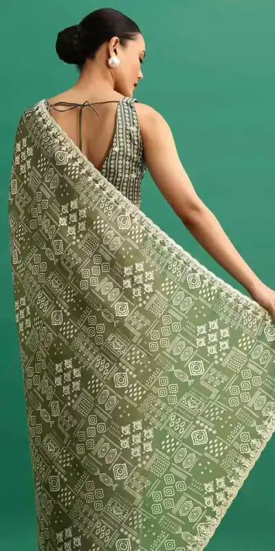 BT 1259 Green Color Chinnon Silk Digital Prints Embroidery Codding Sequins Work Saree, Wedding, Festive, Events . Expected Delivery  4-6 Working Days @1999/-                                                                                                                                                                     | Embroidered Sarees, Bollywood Sarees, Creative Sarees, Designer Sarees, Ethnic Saree, Modern Digital sarees, Party Wear Sarees, Sarees