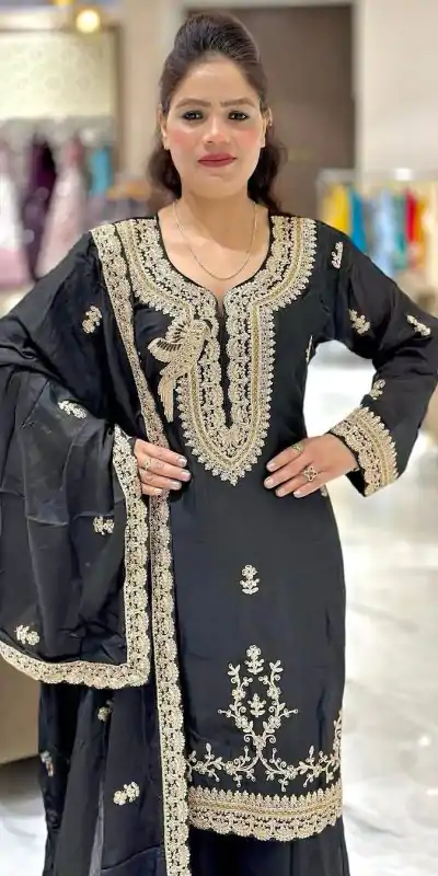NSR 840 Black Color Faux Georgette With Embroidery Sequence Work Salwar Suit Casual, Wedding, Party, Festive, Events Etc.4-6 Working Days@ 1999/-only | Casual Suits, Jump Suits, Creative suits, Designer Suits, Palazzo Suits, Party Wear Suits, Patiala Suits, Salwar suit, Straight Suits