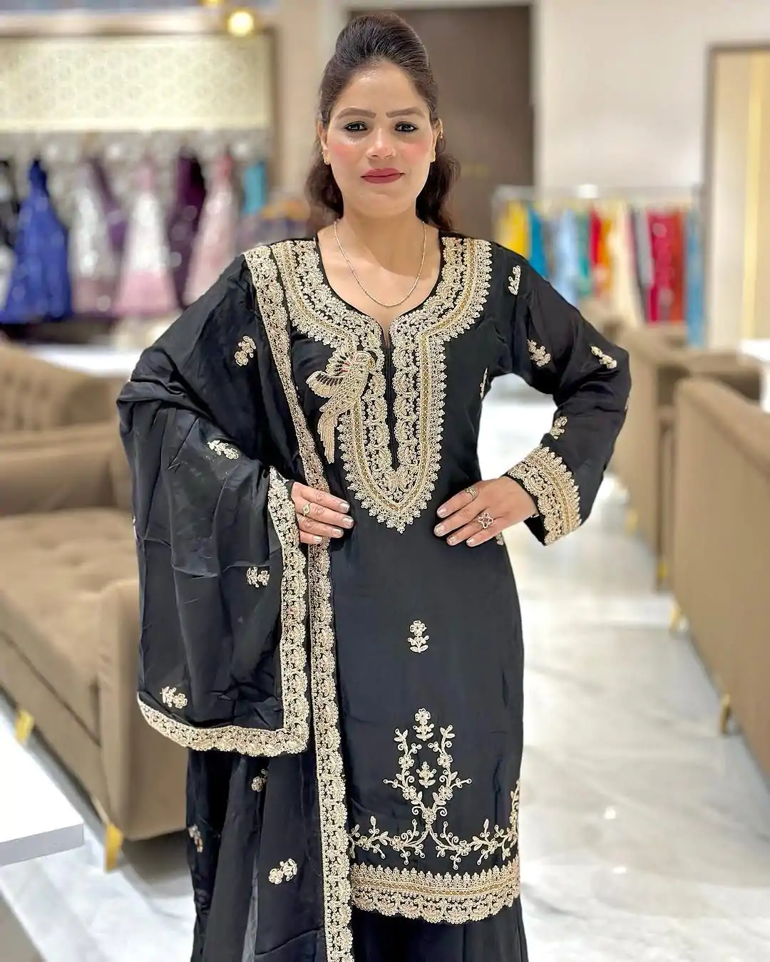 NSR 840 Black Color Faux Georgette With Embroidery Sequence Work Salwar Suit Casual, Wedding, Party, Festive, Events Etc.4-6 Working Days@ 1999/-only | Casual Suits, Jump Suits, Creative suits, Designer Suits, Palazzo Suits, Party Wear Suits, Patiala Suits, Salwar suit, Straight Suits
