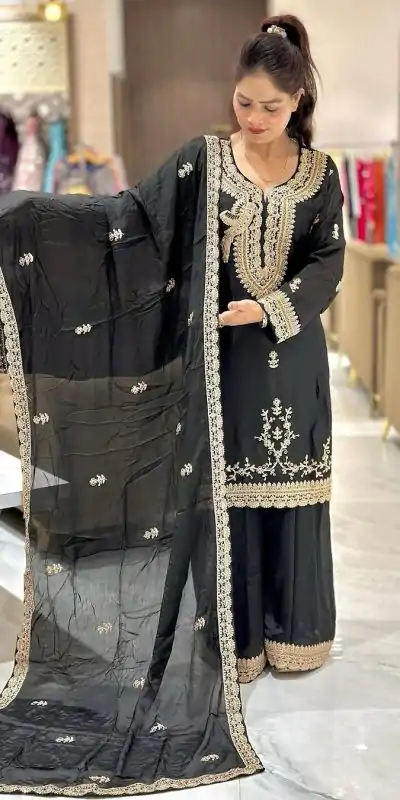 NSR 840 Black Color Faux Georgette With Embroidery Sequence Work Salwar Suit Casual, Wedding, Party, Festive, Events Etc.4-6 Working Days@ 1999/-only | Casual Suits, Jump Suits, Creative suits, Designer Suits, Palazzo Suits, Party Wear Suits, Patiala Suits, Salwar suit, Straight Suits
