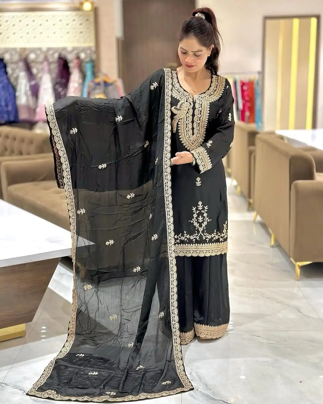 NSR 840 Black Color Faux Georgette With Embroidery Sequence Work Salwar Suit Casual, Wedding, Party, Festive, Events Etc.4-6 Working Days@ 1999/-only | Casual Suits, Jump Suits, Creative suits, Designer Suits, Palazzo Suits, Party Wear Suits, Patiala Suits, Salwar suit, Straight Suits