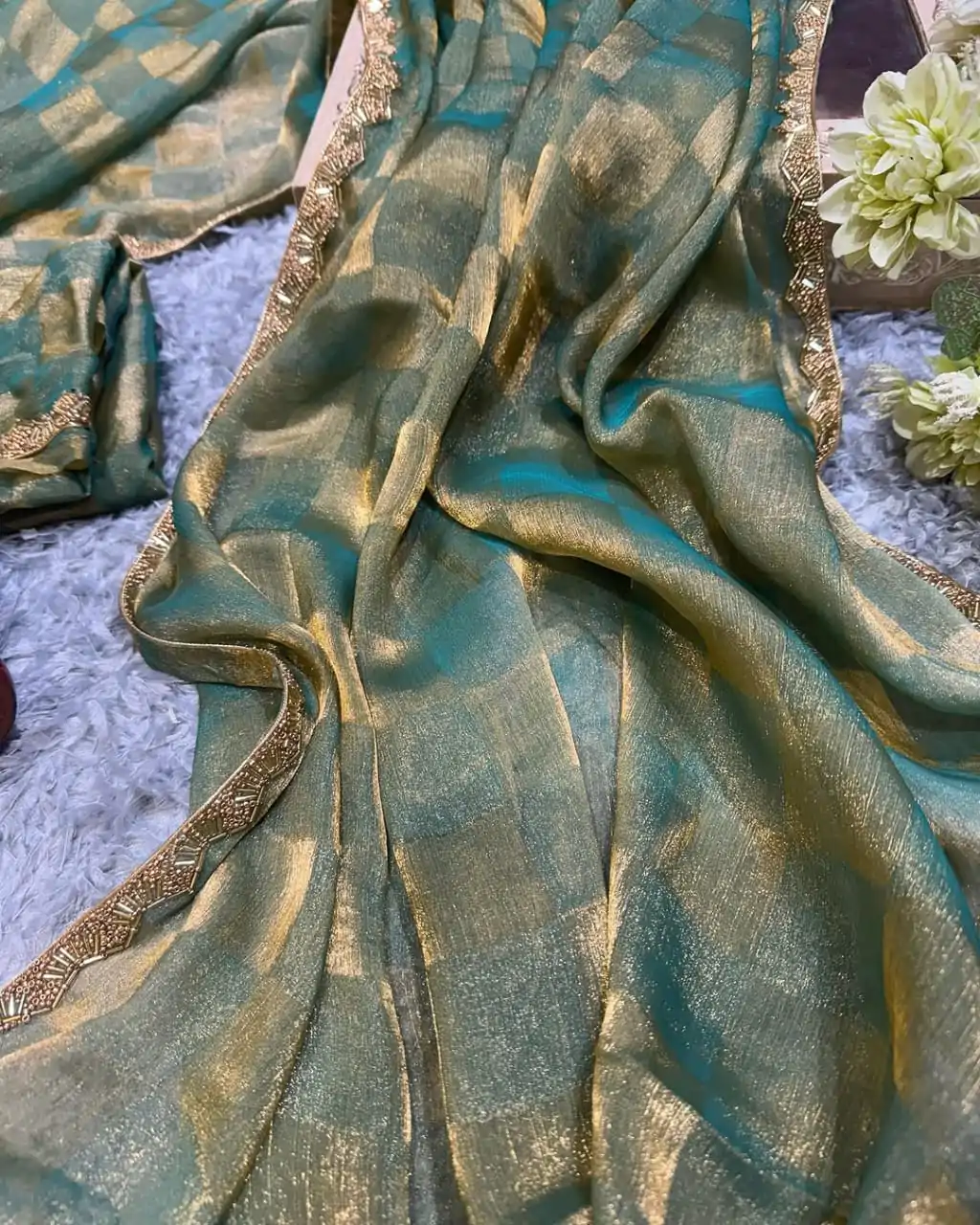 KF Arrival Green Color Fendi Chiffon Pattern Hand Work Lace Saree Casual, Wedding, Festive, Events . Expected Delivery  4-6 Working Days @1999/- only                                                                                                                                             | Embroidered Sarees, Bollywood Sarees, Creative Sarees, Designer Sarees, Ethnic Saree, Modern Digital sarees, Party Wear Sarees, Sarees