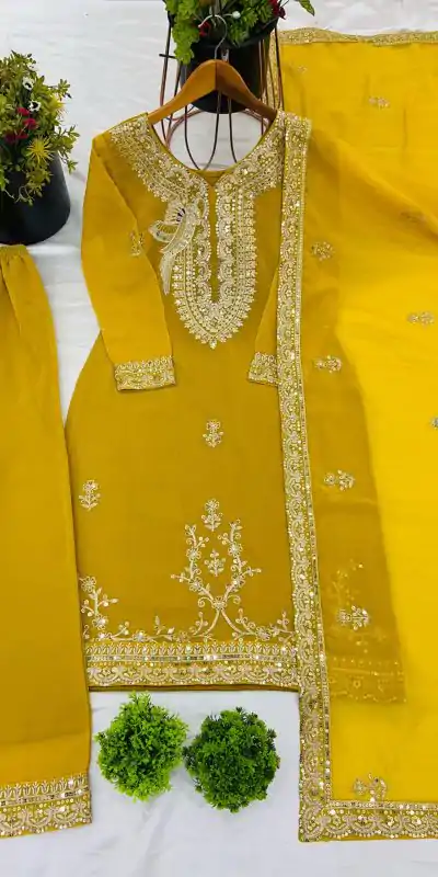 NSR 840 Yellow Black Color Faux Georgette With Embroidery Sequence Work Salwar Suit Casual, Wedding, Party, Festive, Events Etc.4-6 Working Days@ 1999/-only | Casual Suits, Jump Suits, Creative suits, Designer Suits, Palazzo Suits, Party Wear Suits, Patiala Suits, Salwar suit, Straight Suits