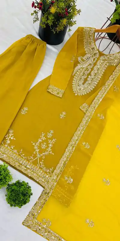NSR 840 Yellow Black Color Faux Georgette With Embroidery Sequence Work Salwar Suit Casual, Wedding, Party, Festive, Events Etc.4-6 Working Days@ 1999/-only | Casual Suits, Jump Suits, Creative suits, Designer Suits, Palazzo Suits, Party Wear Suits, Patiala Suits, Salwar suit, Straight Suits