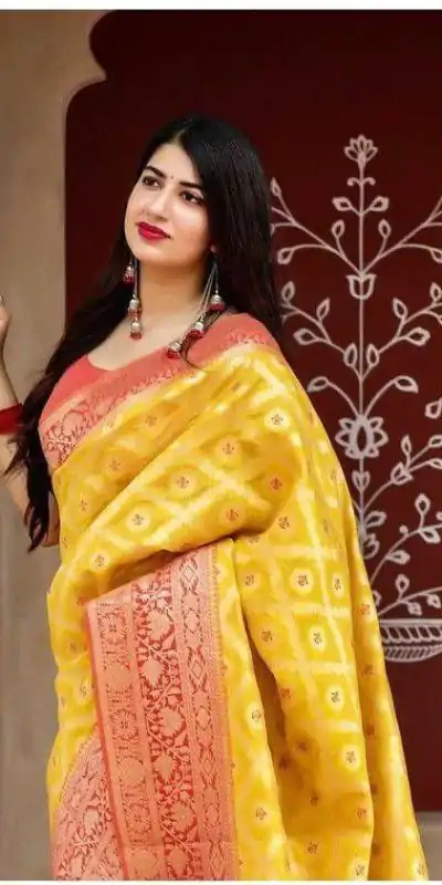 KP 6014 Yellow Color Soft Lichi Silk Jacquard Work On All Over Saree Casual, Wedding, Festive, Events . Expected Delivery  4-6 Working Days @1449/- only                                                                                                                                             | Embroidered Sarees, Bollywood Sarees, Creative Sarees, Designer Sarees, Ethnic Saree, Modern Digital sarees, Party Wear Sarees, Sarees