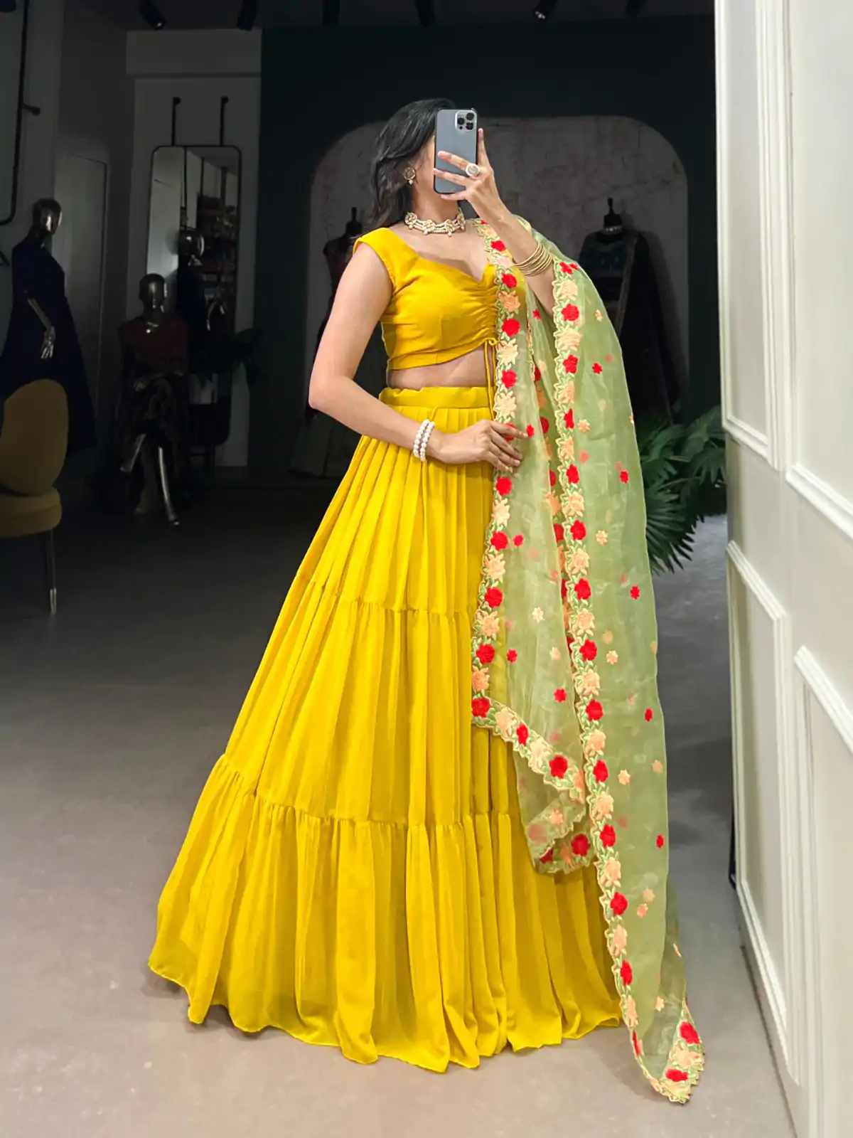 LNB 1348 Yellow Color Georgette Plain Lehenga Choli Wedding , Party , Festive , Ect @2149/- Only | Creative Lehenga, Bollywood Lehenga, Designer Lehenga, Embroidered Lehenga, Lehenga, Party Wear Lehenga