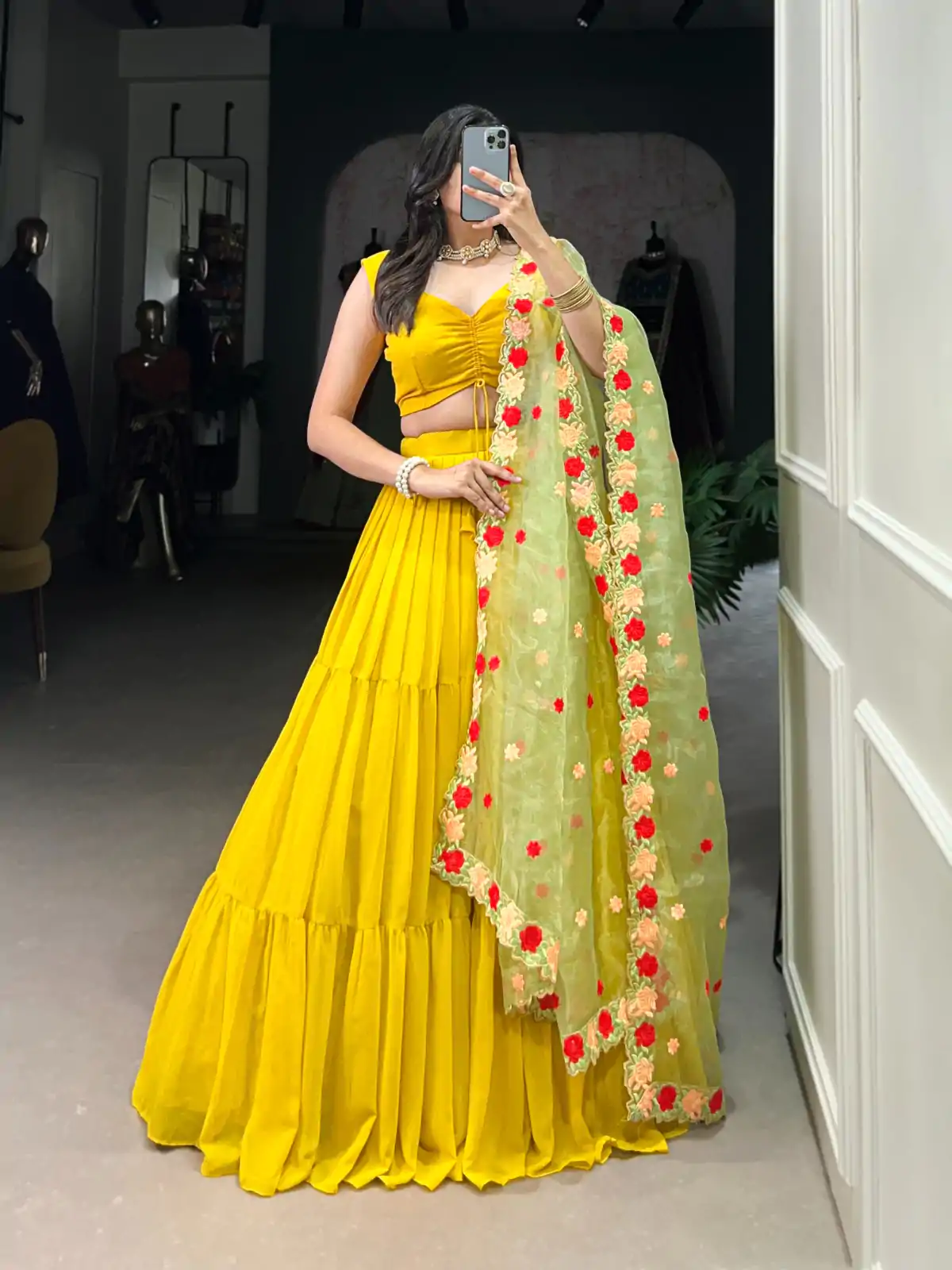 LNB 1348 Yellow Color Georgette Plain Lehenga Choli Wedding , Party , Festive , Ect @2149/- Only | Creative Lehenga, Bollywood Lehenga, Designer Lehenga, Embroidered Lehenga, Lehenga, Party Wear Lehenga