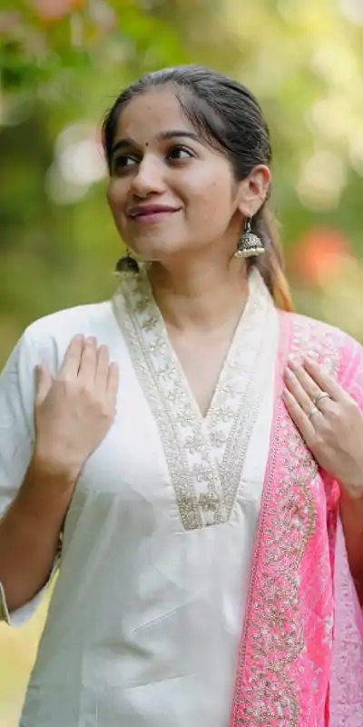 MF 726 Half White Color Roman Silk With Pink Dupatta Coding Work Salwar Suit Casual, Wedding, Party, Festive, Events Etc.4-6 Working Days@ 1699/-only | Casual Suits, Jump Suits, Creative suits, Designer Suits, Palazzo Suits, Party Wear Suits, Patiala Suits, Salwar suit, Straight Suits