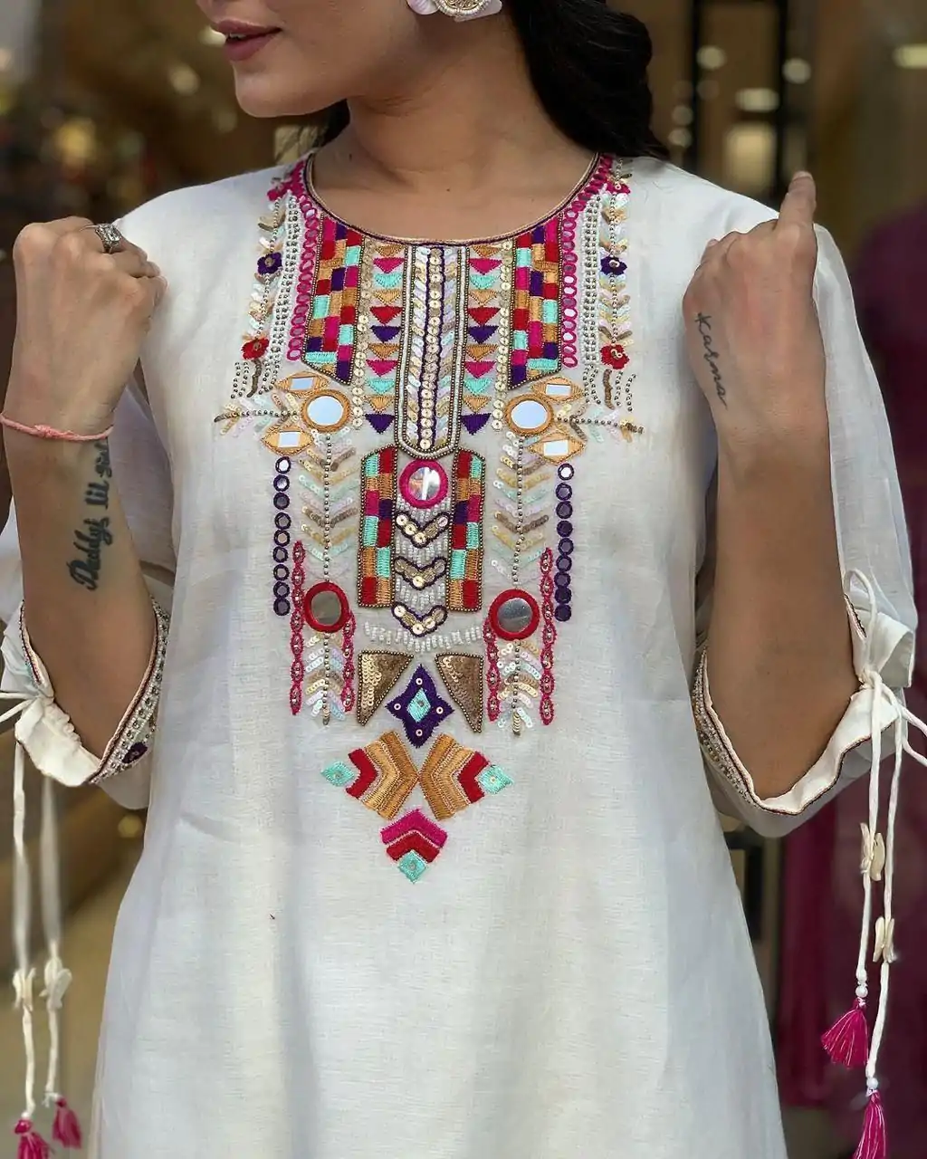 MF 748 White Color Chanderi Silk With Mirror Work Embroidery Salwar Suit Casual, Wedding, Party, Festive, Events Etc.4-6 Working Days@ 1599/-only | Casual Suits, Jump Suits, Creative suits, Designer Suits, Palazzo Suits, Party Wear Suits, Patiala Suits, Salwar suit, Straight Suits