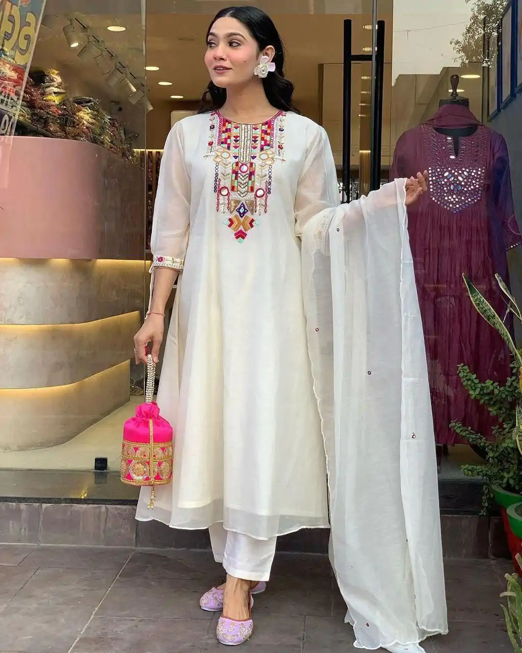 MF 748 White Color Chanderi Silk With Mirror Work Embroidery Salwar Suit Casual, Wedding, Party, Festive, Events Etc.4-6 Working Days@ 1599/-only | Casual Suits, Jump Suits, Creative suits, Designer Suits, Palazzo Suits, Party Wear Suits, Patiala Suits, Salwar suit, Straight Suits