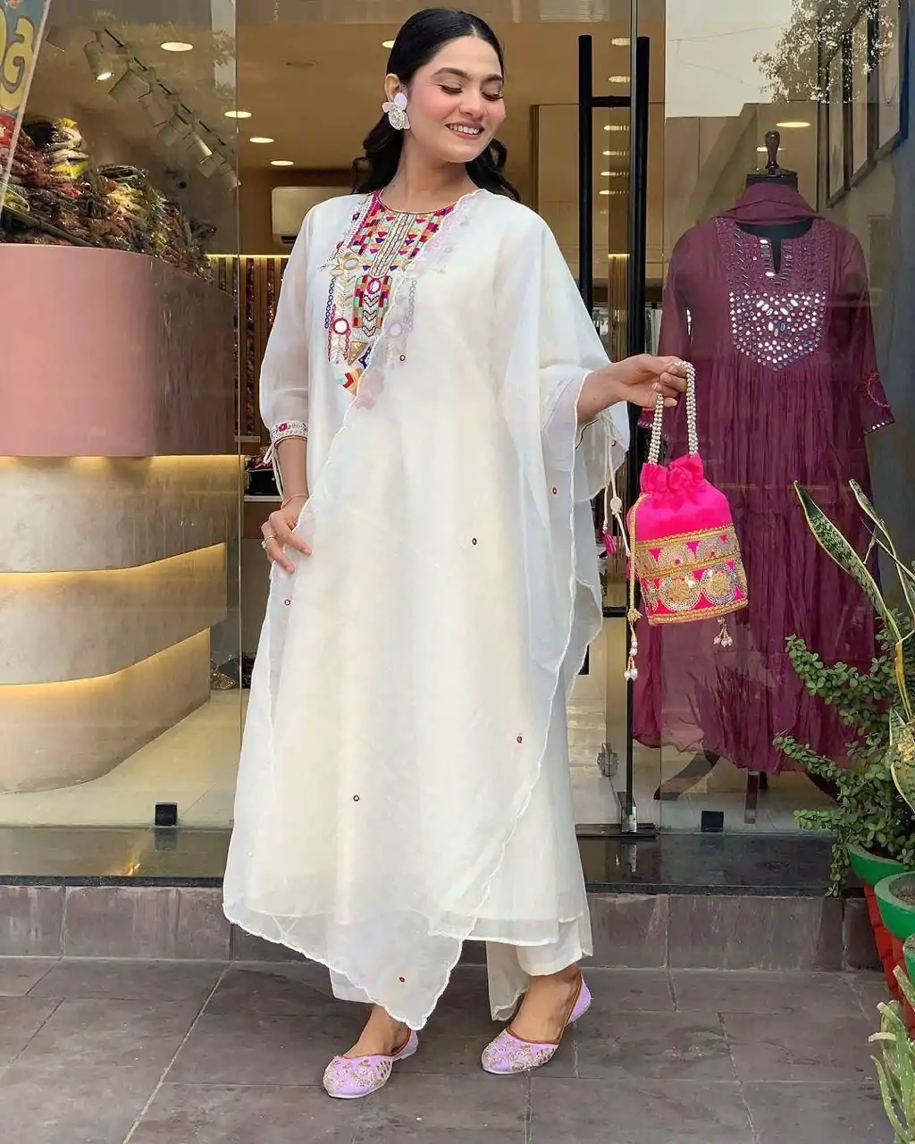 MF 748 White Color Chanderi Silk With Mirror Work Embroidery Salwar Suit Casual, Wedding, Party, Festive, Events Etc.4-6 Working Days@ 1599/-only | Casual Suits, Jump Suits, Creative suits, Designer Suits, Palazzo Suits, Party Wear Suits, Patiala Suits, Salwar suit, Straight Suits