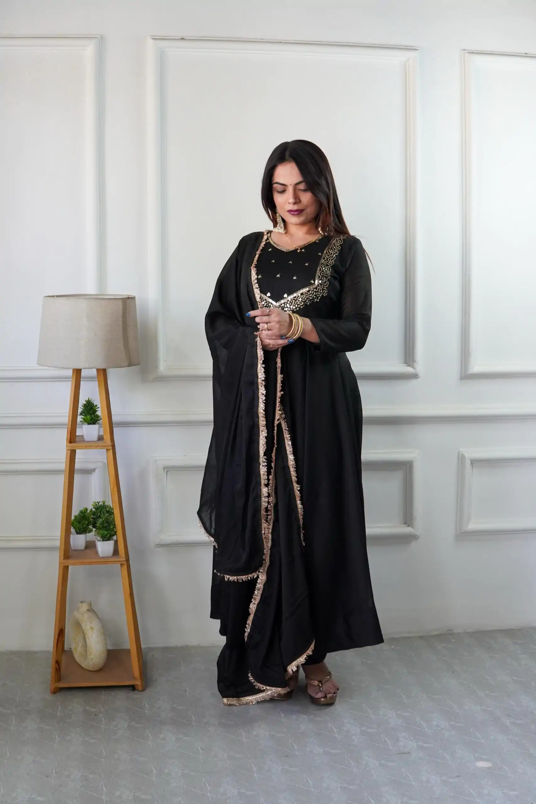 VLM 238 Black Color Star Georgette With Embroidery Work Anarkali Gown Casual, Wedding, Party, Festive, Events Etc.4-6 Working Days@ 1999/-only | Bollywood Gowns, Creative Gowns, Designer Gowns, Embroidered Gowns, Gowns, Party Wear Gowns
