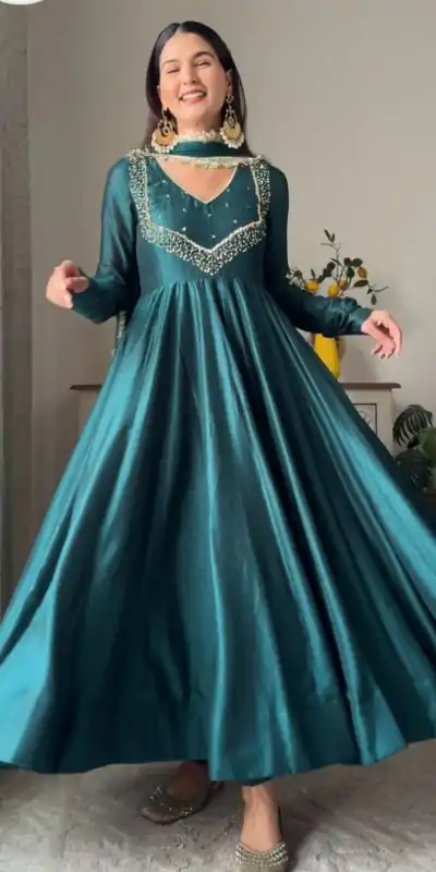 VLM 238 Blue Color Star Georgette With Embroidery Work Anarkali Gown Casual, Wedding, Party, Festive, Events Etc.4-6 Working Days@ 1999/-only | Bollywood Gowns, Creative Gowns, Designer Gowns, Embroidered Gowns, Gowns, Party Wear Gowns