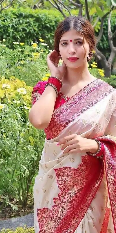 KP 4095 Half White Color Soft Lichi Silk Jacquard Work On All Over Saree Casual, Wedding, Festive, Events . Expected Delivery  4-6 Working Days @1499/- only                                                                                                                                             | Embroidered Sarees, Bollywood Sarees, Creative Sarees, Designer Sarees, Ethnic Saree, Modern Digital sarees, Party Wear Sarees, Sarees