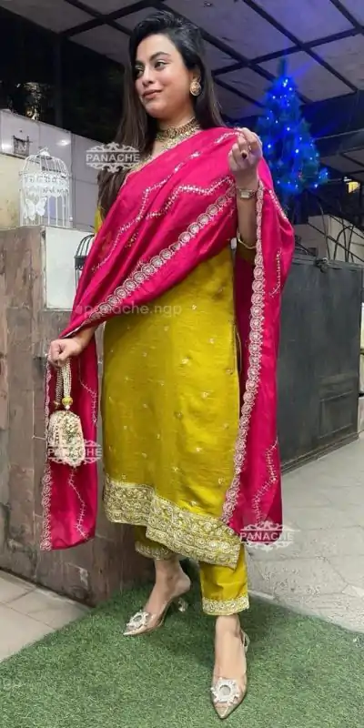 BE G82 Mahandi Chinon With Embroidery Work Salwar Suit Casual, Wedding, Party, Festive, Events Etc.4-6 Working Days@1849/-only | Casual Suits, Jump Suits, Creative suits, Designer Suits, Palazzo Suits, Party Wear Suits, Patiala Suits, Salwar suit, Straight Suits