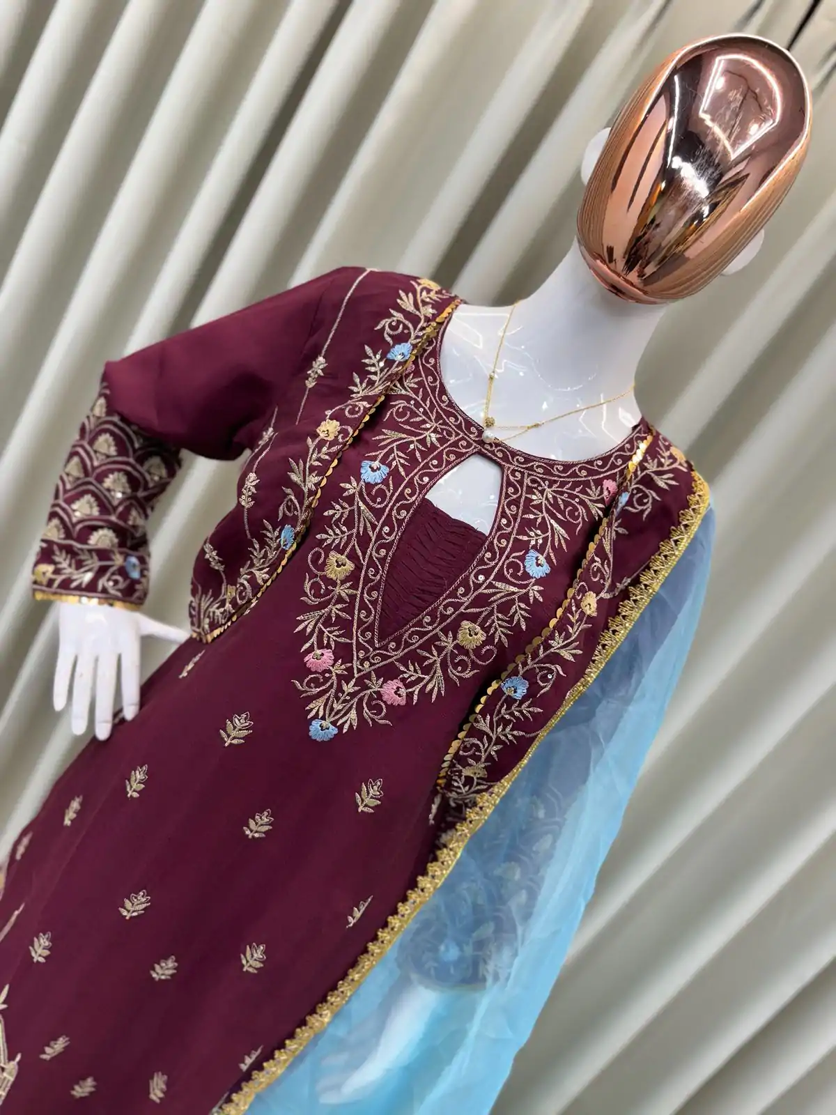 BE-318 Maroon Chinon Sequence Embroidery Work Salwar Suit  Casual, Wedding, Party, Festive, Events Etc.4-6 Working Days@ 2099/-only | Casual Suits, Jump Suits, Creative suits, Designer Suits, Palazzo Suits, Party Wear Suits, Patiala Suits, Salwar suit, Straight Suits