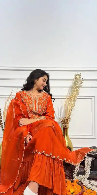 VLM 259 Orange Color Chinon Silk Embroidery Work Salwar Suit Casual, Wedding, Party, Festive, Events Etc.4-6 Working Days@ 2049/-only | Casual Suits, Jump Suits, Creative suits, Designer Suits, Palazzo Suits, Party Wear Suits, Patiala Suits, Salwar suit, Straight Suits