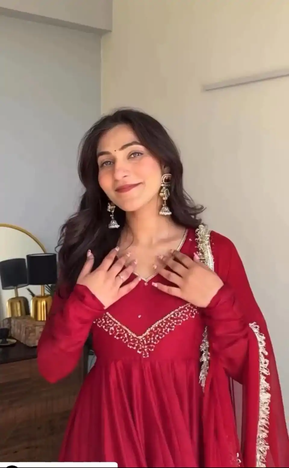 VLM 238 Red Color Star Georgette With Embroidery Work Anarkali Gown Casual, Wedding, Party, Festive, Events Etc.4-6 Working Days@ 1999/-only | Bollywood Gowns, Creative Gowns, Designer Gowns, Embroidered Gowns, Gowns, Party Wear Gowns