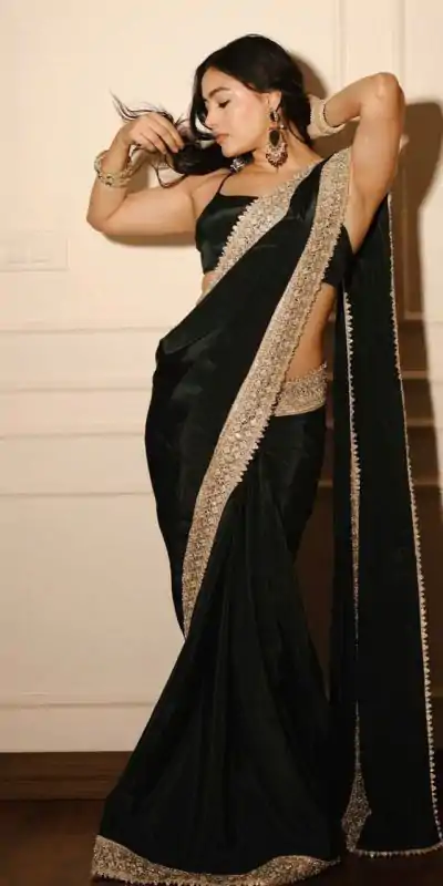 BT 409 Black Color Vi Chitra Silk Embroidery Sequence & Coadding Lace Border Saree , Wedding, Festive, Events . Expected Delivery  4-6 Working Days @1749/-                                                                                                                                             | Embroidered Sarees, Bollywood Sarees, Creative Sarees, Designer Sarees, Ethnic Saree, Modern Digital sarees, Party Wear Sarees, Sarees