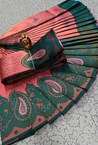 MS 471 Peach Color Soft Litchi Silk contrast border weaving design Saree Casual, Wedding, Festive, Events . Expected Delivery  4-6 Working Days @1399/- only | Embroidered Sarees, Bollywood Sarees, Creative Sarees, Designer Sarees, Ethnic Saree, Modern Digital sarees, Party Wear Sarees, Sarees