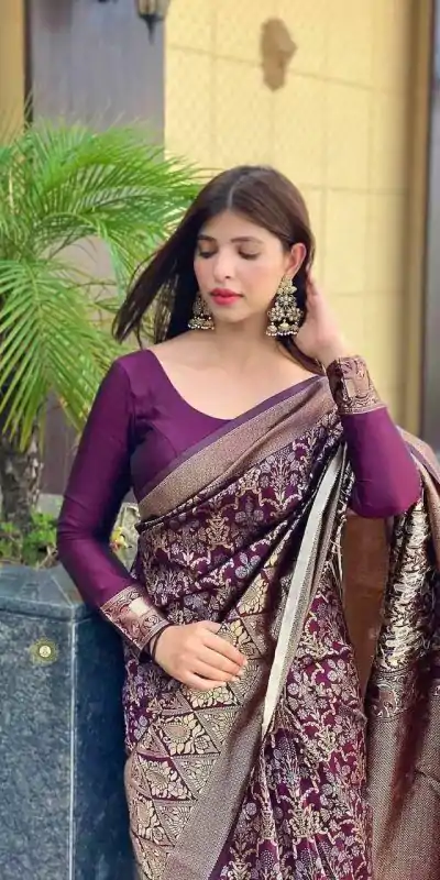  KP 3062 Wine Color Soft Lichi Silk Jacquard Work On All Over Saree Casual, Wedding, Festive, Events . Expected Delivery  4-6 Working Days @1499/- only                                                                                                                                             | Embroidered Sarees, Bollywood Sarees, Creative Sarees, Designer Sarees, Ethnic Saree, Modern Digital sarees, Party Wear Sarees, Sarees