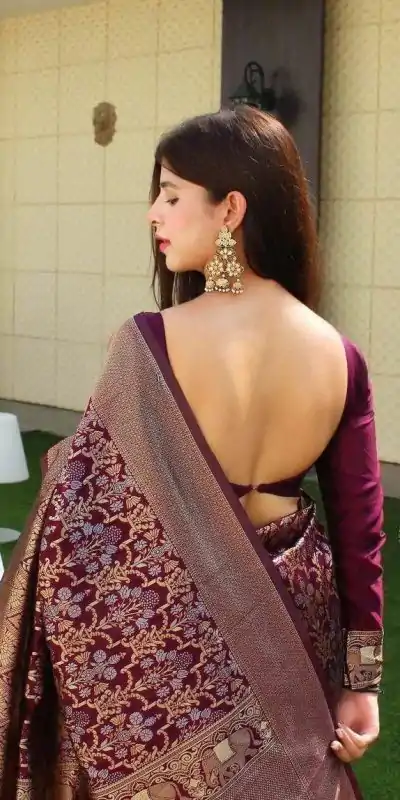  KP 3062 Wine Color Soft Lichi Silk Jacquard Work On All Over Saree Casual, Wedding, Festive, Events . Expected Delivery  4-6 Working Days @1499/- only                                                                                                                                             | Embroidered Sarees, Bollywood Sarees, Creative Sarees, Designer Sarees, Ethnic Saree, Modern Digital sarees, Party Wear Sarees, Sarees