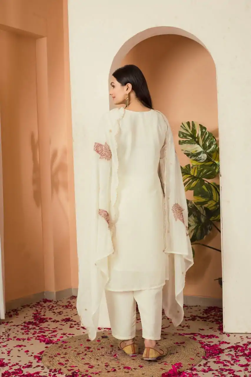 DC G87 Cream Color Fox georgette Embroidery Thread Sequence Salwar Suit Casual, Wedding, Party, Festive, Events Etc.4-6 Working Days@ 1849/-only | Casual Suits, Jump Suits, Creative suits, Designer Suits, Palazzo Suits, Party Wear Suits, Patiala Suits, Salwar suit, Straight Suits