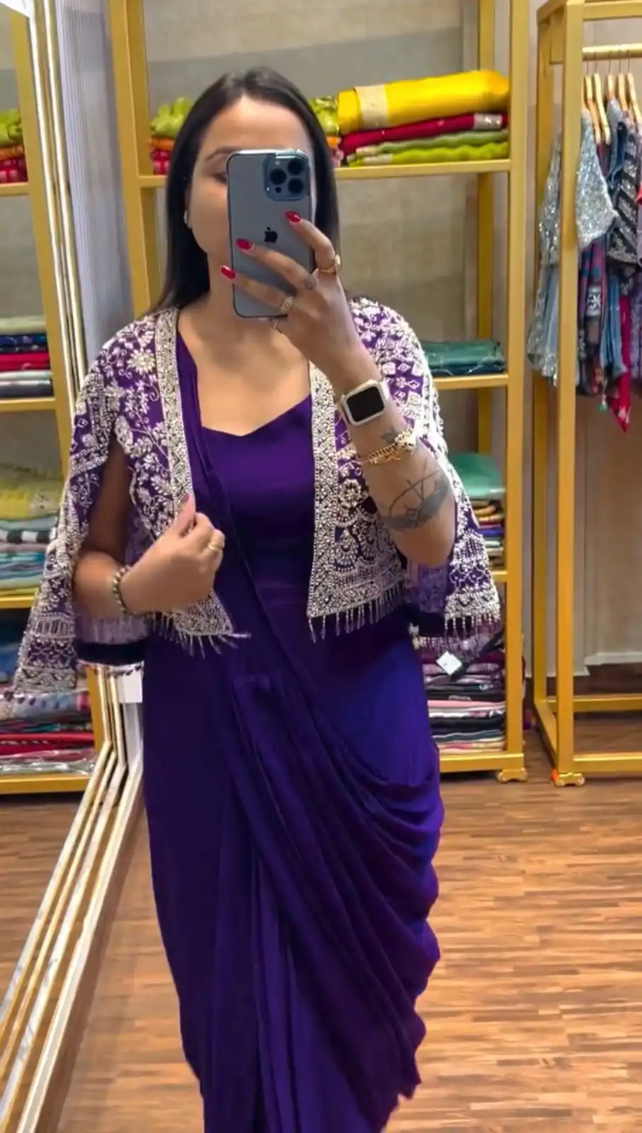 ST 1086 Purple Color Chinnon With Fully Embroidery Koti Ready To Wear Saree Wedding Party, Festive, Events Etc.4-6 Working Days@2049/- only | Creative Sarees, Embroidered Sarees, Bollywood Sarees, Designer Sarees, Ethnic Saree, Modern Digital sarees, Party Wear Sarees, Sarees