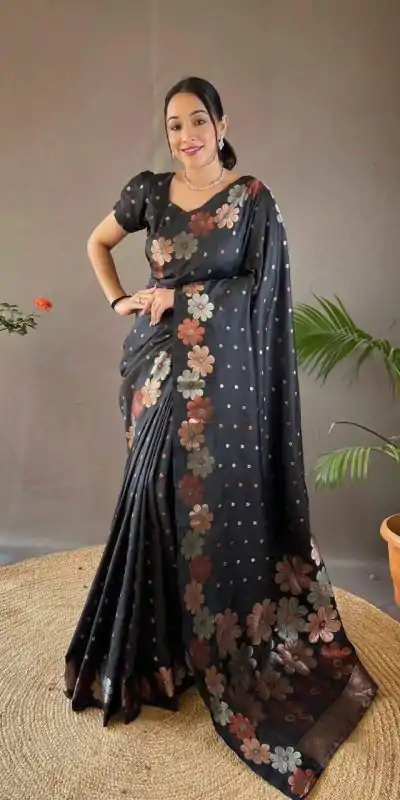 MS 482 Black Color Soft Litchi Silk Kubera Pattu Saree Casual, Wedding, Festive, Events . Expected Delivery  4-6 Working Days @1249/- only                                                                                                                                           | Embroidered Sarees, Bollywood Sarees, Creative Sarees, Designer Sarees, Ethnic Saree, Modern Digital sarees, Party Wear Sarees, Sarees