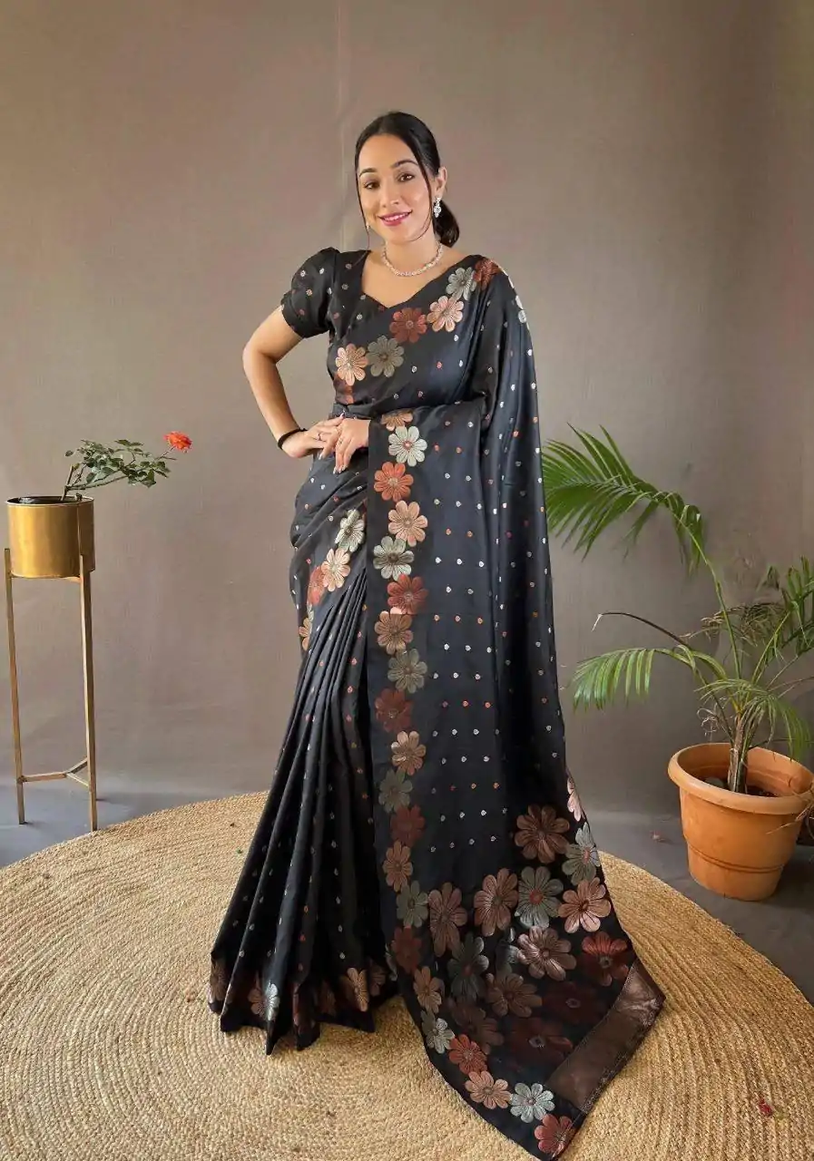 MS 482 Black Color Soft Litchi Silk Kubera Pattu Saree Casual, Wedding, Festive, Events . Expected Delivery  4-6 Working Days @1249/- only                                                                                                                                           | Embroidered Sarees, Bollywood Sarees, Creative Sarees, Designer Sarees, Ethnic Saree, Modern Digital sarees, Party Wear Sarees, Sarees