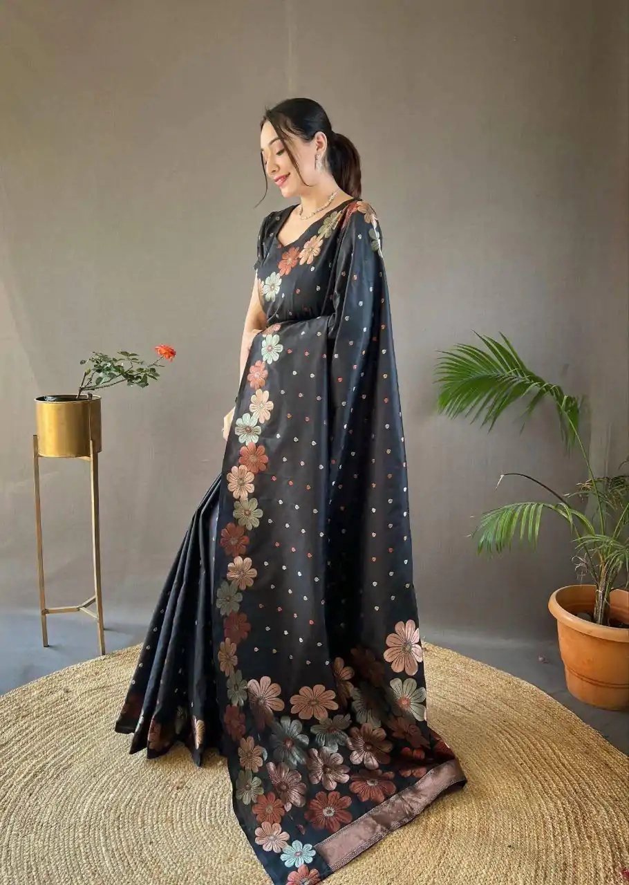 MS 482 Black Color Soft Litchi Silk Kubera Pattu Saree Casual, Wedding, Festive, Events . Expected Delivery  4-6 Working Days @1249/- only                                                                                                                                           | Embroidered Sarees, Bollywood Sarees, Creative Sarees, Designer Sarees, Ethnic Saree, Modern Digital sarees, Party Wear Sarees, Sarees
