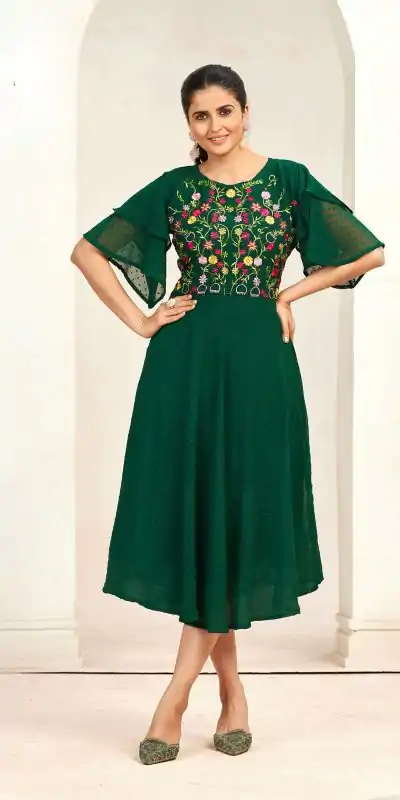 INLI Sensations Green Color Georgette Butti Embroidery Thread Work Gown , Wedding, Party, Festive, Events Etc. Expected Delivery 4-6 Working Days @1549/ | Bollywood Gowns, Creative Gowns, Designer Gowns, Embroidered Gowns, Gowns, Party Wear Gowns