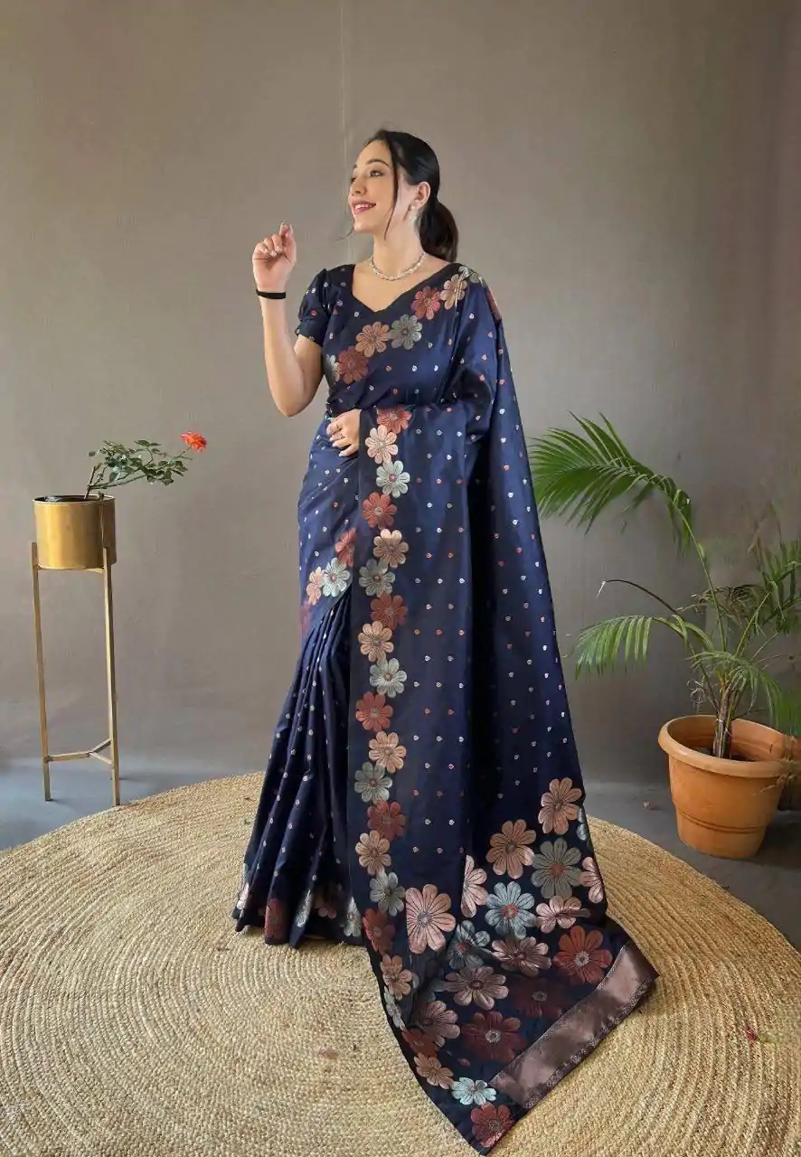 MS 482 Navy Blue Color Soft Litchi Silk Kubera Pattu Saree Casual, Wedding, Festive, Events . Expected Delivery  4-6 Working Days @1249/- only                                                                                                                                           | Embroidered Sarees, Bollywood Sarees, Creative Sarees, Designer Sarees, Ethnic Saree, Modern Digital sarees, Party Wear Sarees, Sarees
