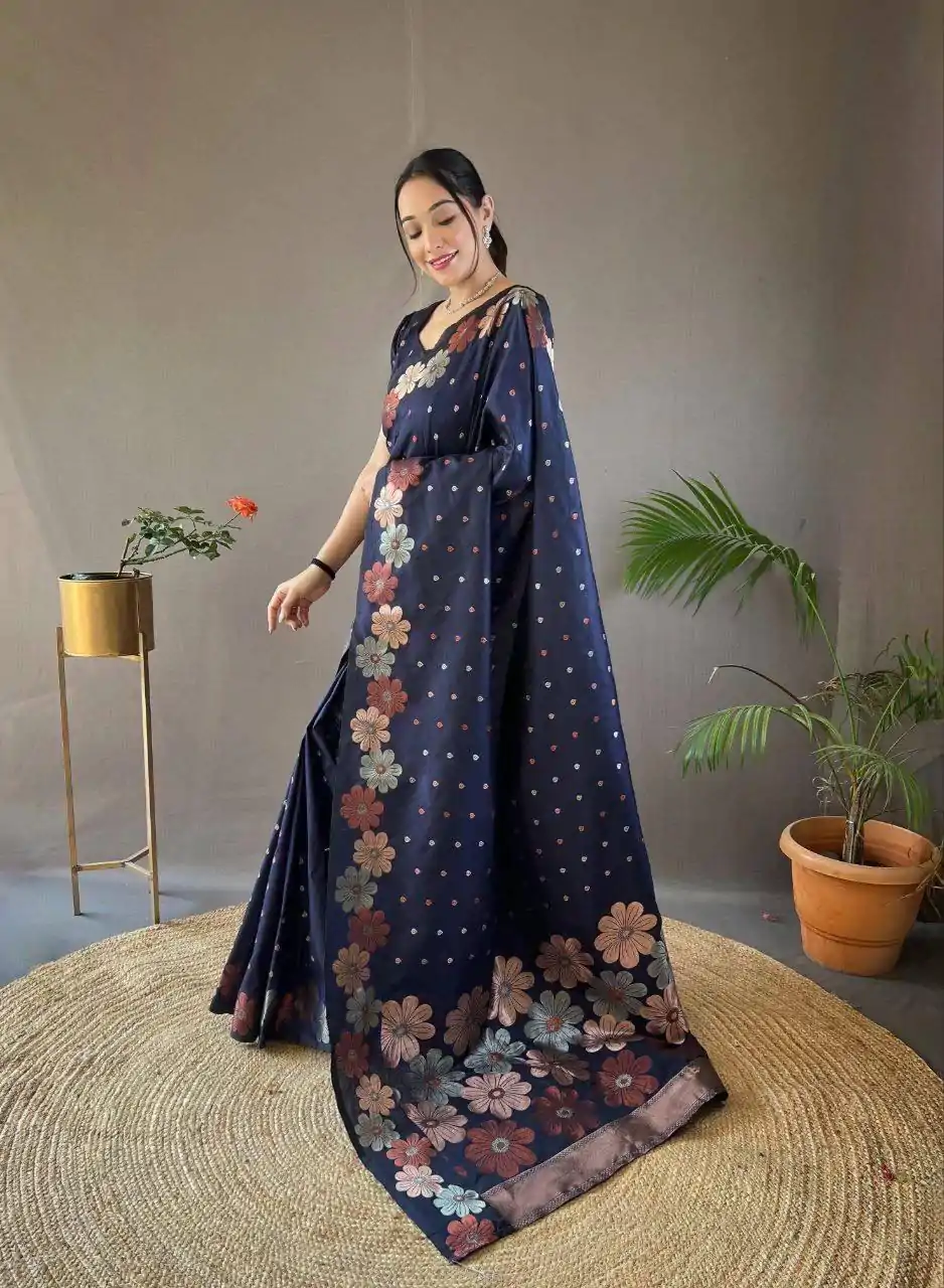 MS 482 Navy Blue Color Soft Litchi Silk Kubera Pattu Saree Casual, Wedding, Festive, Events . Expected Delivery  4-6 Working Days @1249/- only                                                                                                                                           | Embroidered Sarees, Bollywood Sarees, Creative Sarees, Designer Sarees, Ethnic Saree, Modern Digital sarees, Party Wear Sarees, Sarees