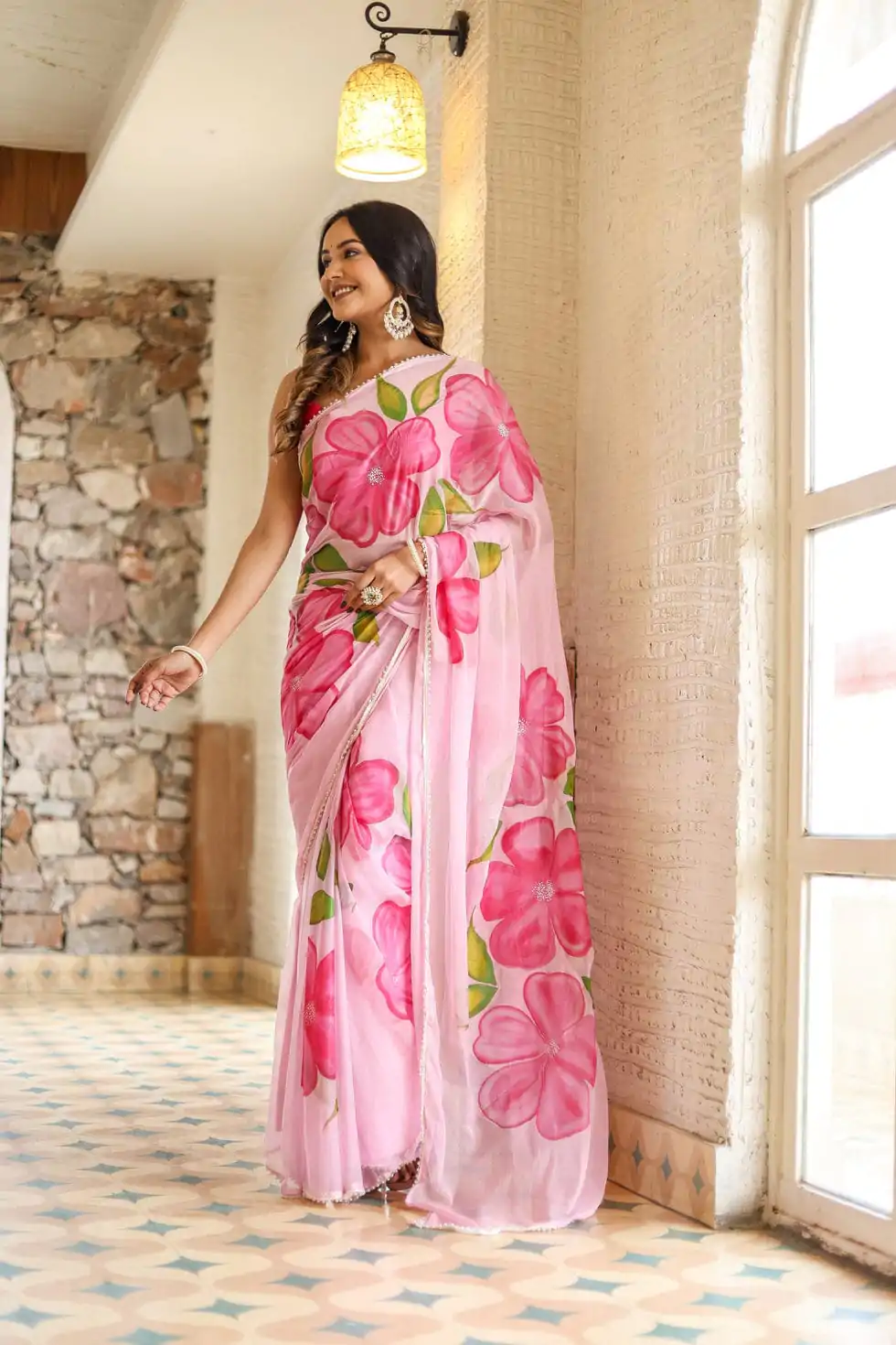 SC 409 Pink Color Pure Soft Georgette Silk All Over Saree Casual, Wedding, Festive, Events . Expected Delivery  4-6 Working Days @1599/- only                                                                                                                                           | Embroidered Sarees, Bollywood Sarees, Creative Sarees, Designer Sarees, Ethnic Saree, Modern Digital sarees, Party Wear Sarees, Sarees